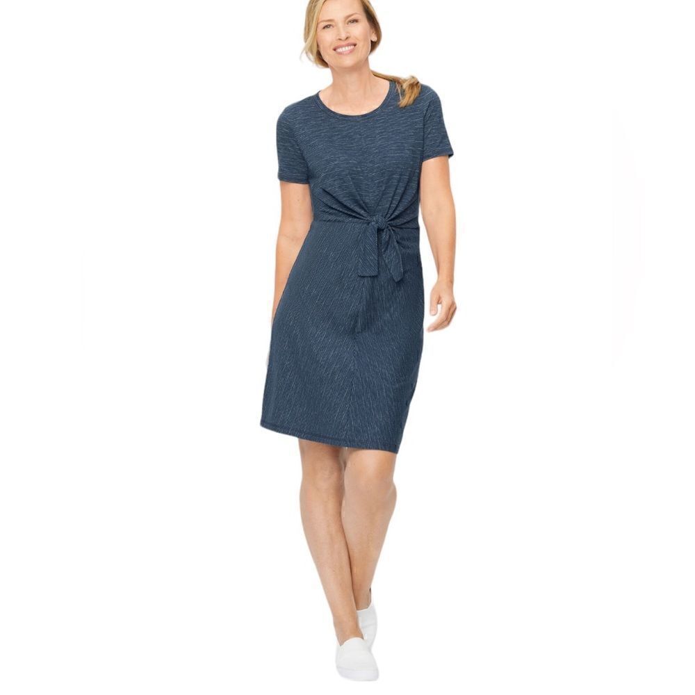 NWT Talbots Women’s Tie Front Short Sleeve T-Shirt Dress, Alameda Stripe, Size S